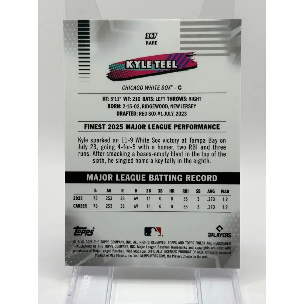 2026 Topps Finest Kyle Teel Rookie Rare Black X-fractor Refractor 10/10 SSP RC